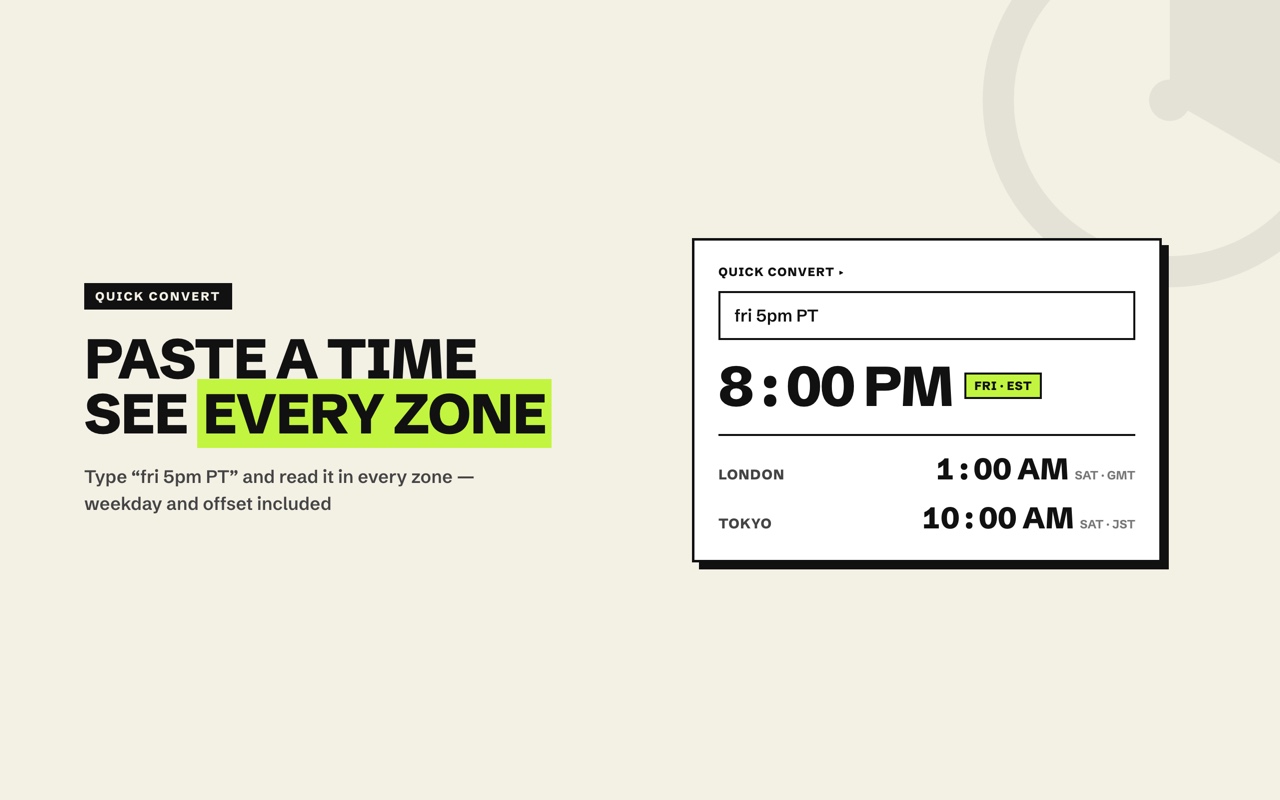 Paste a time, read it across every zone
